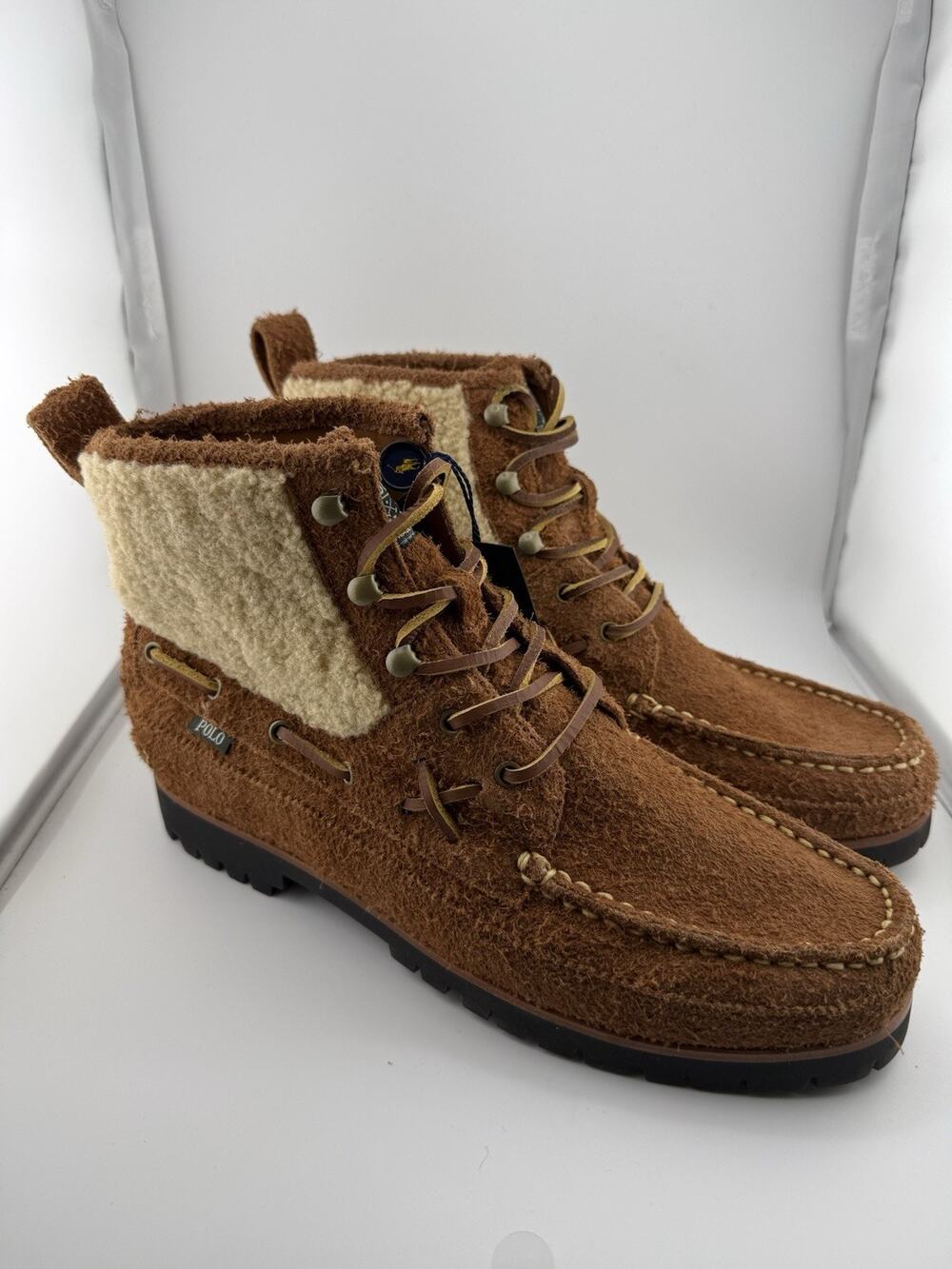 NWOB Polo Ralph Lauren Polo Country Ranger Boots Suede Faux Shearling Mens 9.5